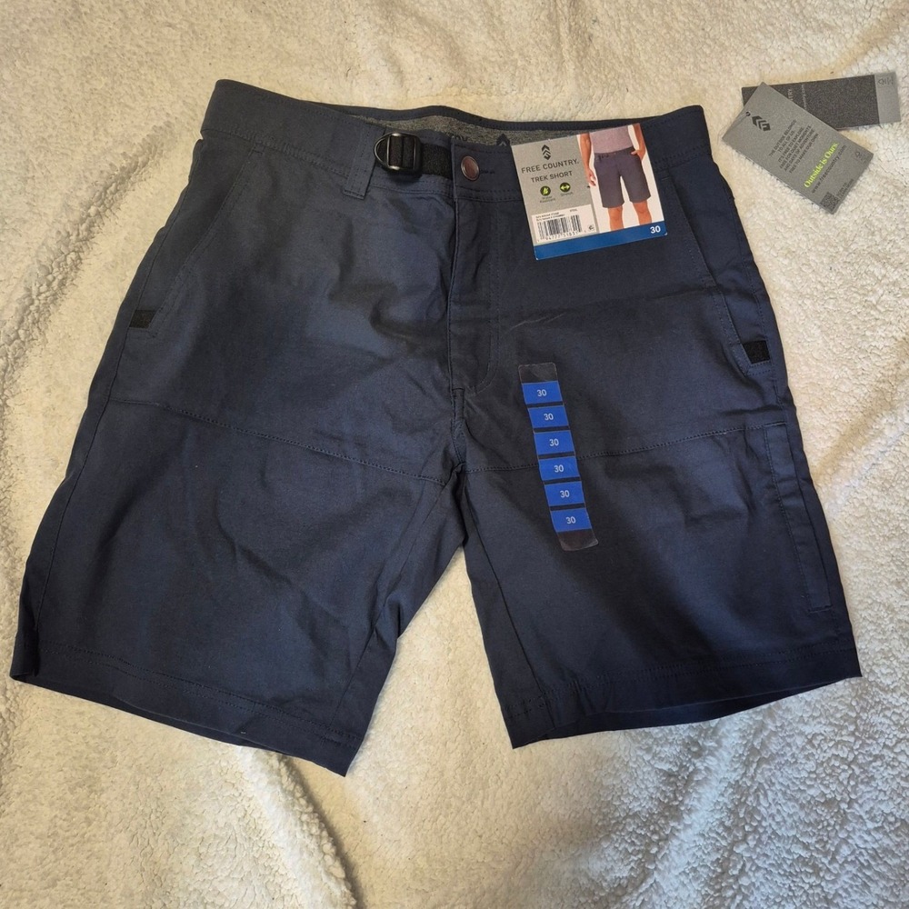 Free Country Mens Trek Shorts Navy Blue Outdoor Hiking Cargo Shorts Size 30 NWT